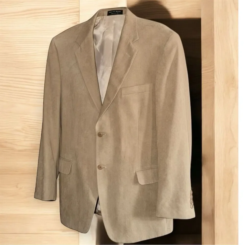 Andrew Fezza Italian Inspired Men's Beige Soft Corduroy Blazer Vintage 90s
